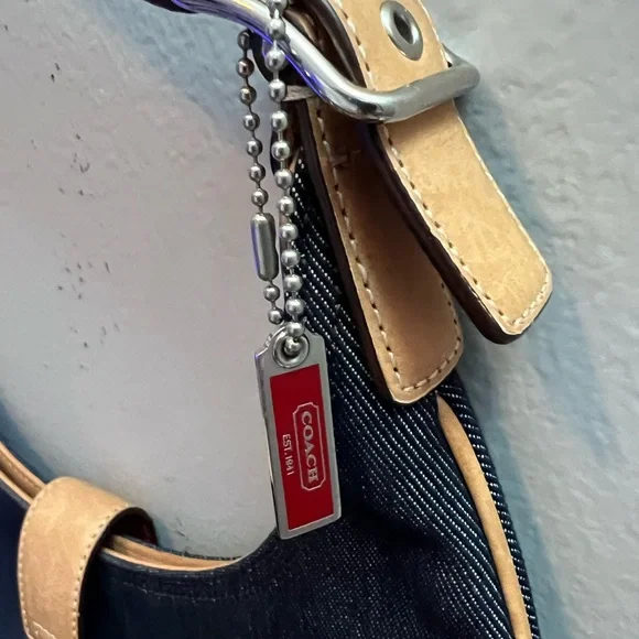 Coach J3K 8932 Y2K Denim and Tan leather Hobo Bag with red tag EUC - Picture 3 of 16